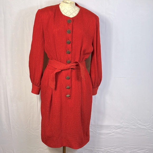 Azul by Liancarlo Silk Size 12 Vintage Dress red almost orange - Picture 1 of 9